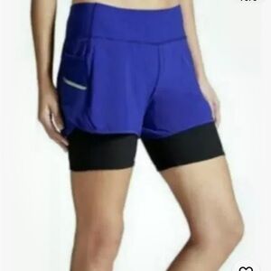 ATHLETA Womens  READY SET GO 2-in-1 Running Blue/Black Size XS Pulse Shortie